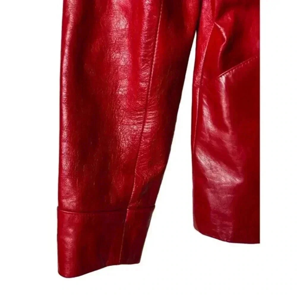 Y2K Genuine Leather Zip Jacket B*Lucid Cherry Red Fitted Moto Size Small - Picture 15 of 16